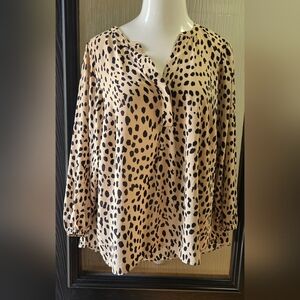 Tahari Beige and Black Animal Print Blouse